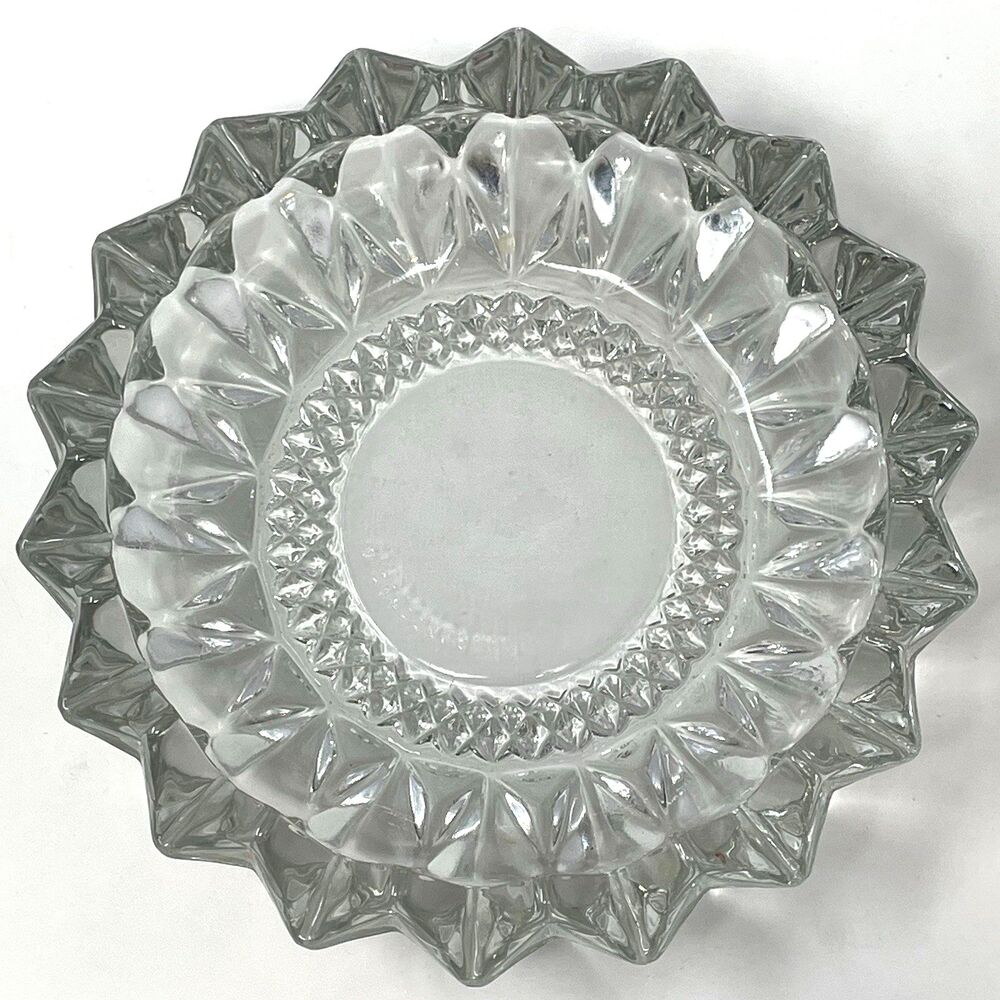 Vintage‎ Heavy Pressed Glass Round Cigar Cigarette Ashtray KIG Indonesia 6"